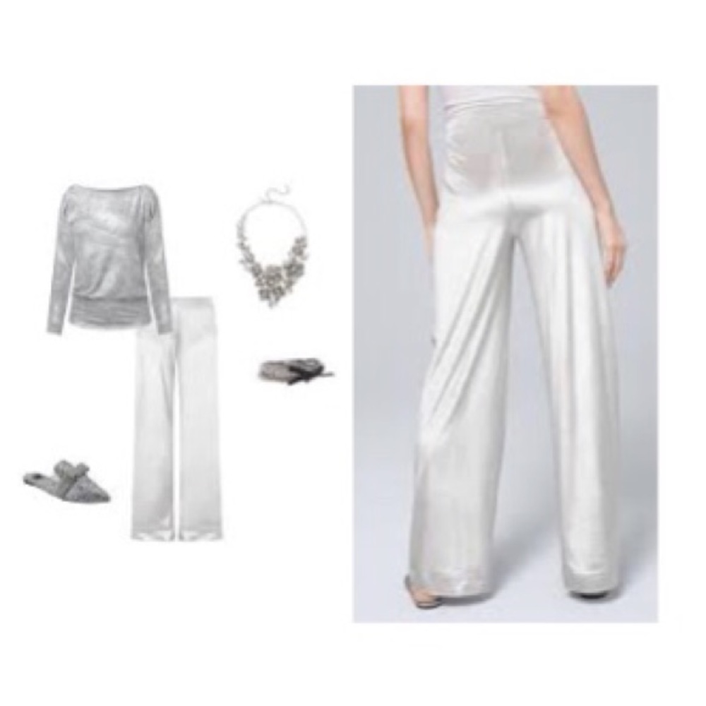 WHBM Liquid Velvet Lunar Wide Leg Shimmer Pants M - Picture 6 of 8